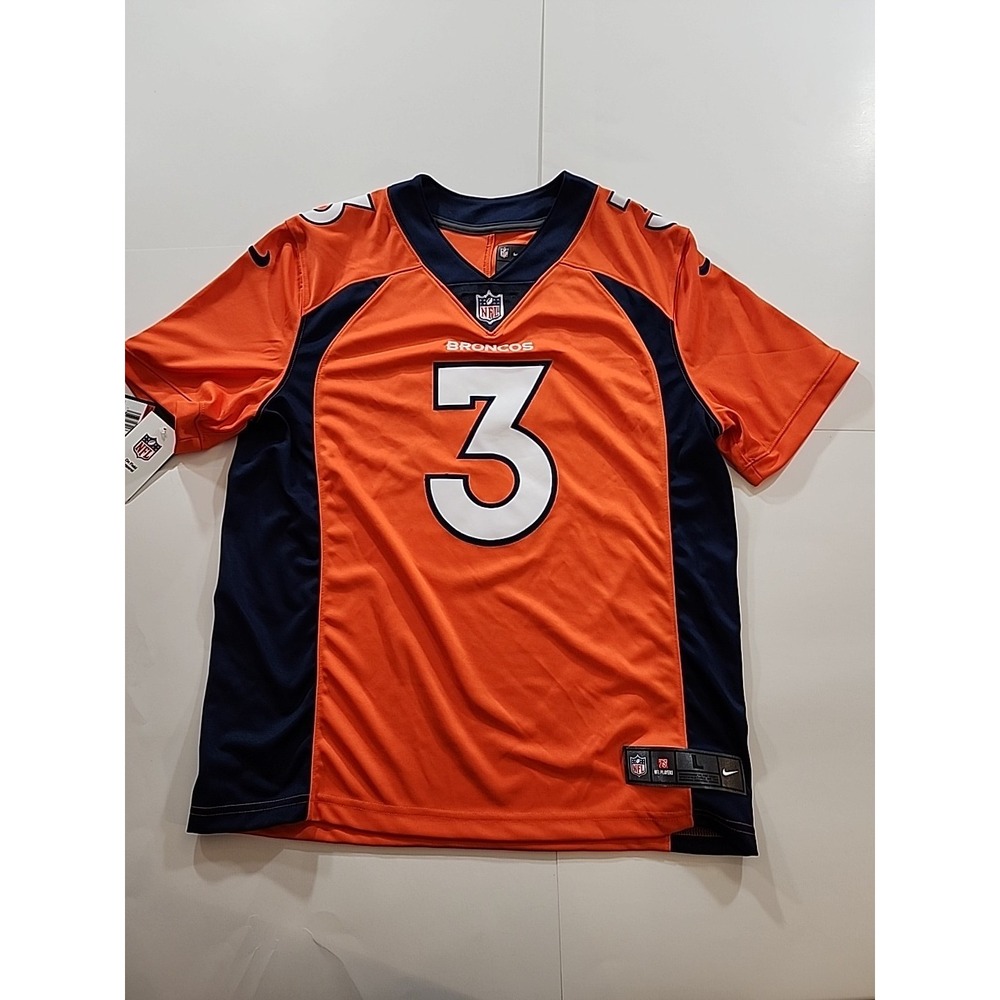 Denver Broncos #3 Wilson Jersey Mens Large Orange Blue Nike On Field Dri Fit NFL